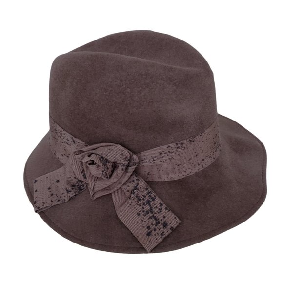 Designer Vintage Rabbit Hair Fedora Brown with Ribbon Trim